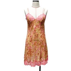 Vintage Victorias Secret Womens Size M Orange Lace Floral Slip Dress